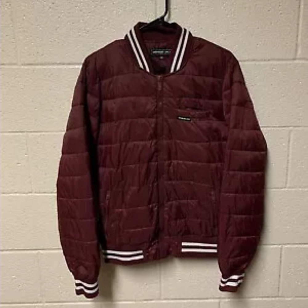 Members Only Bomber Puffer Jacket Maroon
